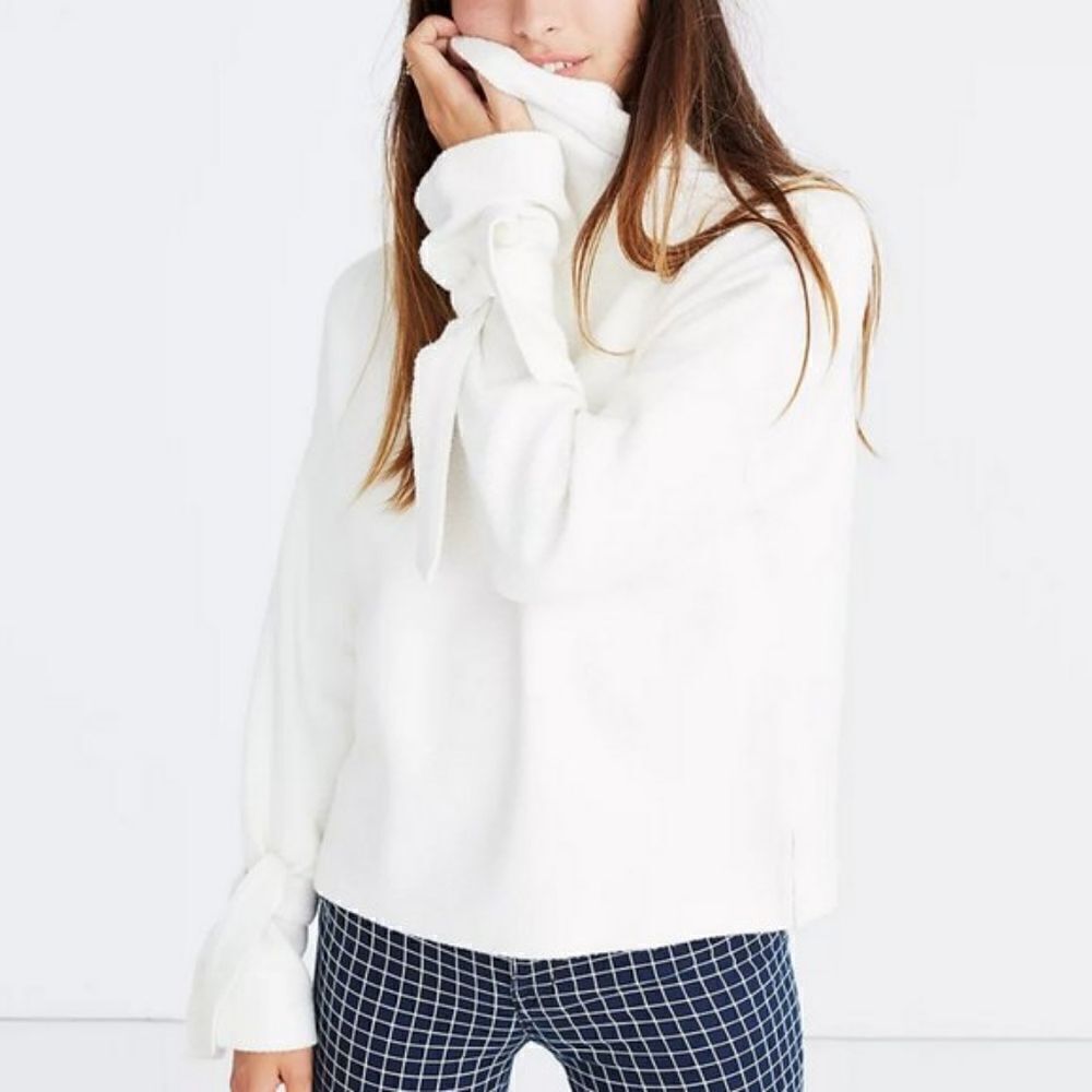 Madewell Mockneck Tie-Cuff Top Cream Size Small Women's Long Sleeve - Picture 2 of 8